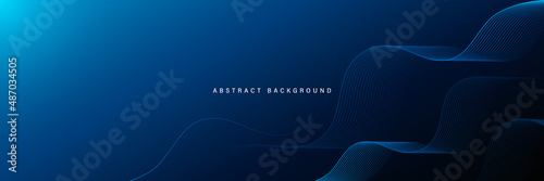 Abstract modern blue gradient background with glowing flow wavy lines. Futuristic technology concept. Dynamic waves elements. Suit for cover, poster, banner, flyer, brochure, website, header photo