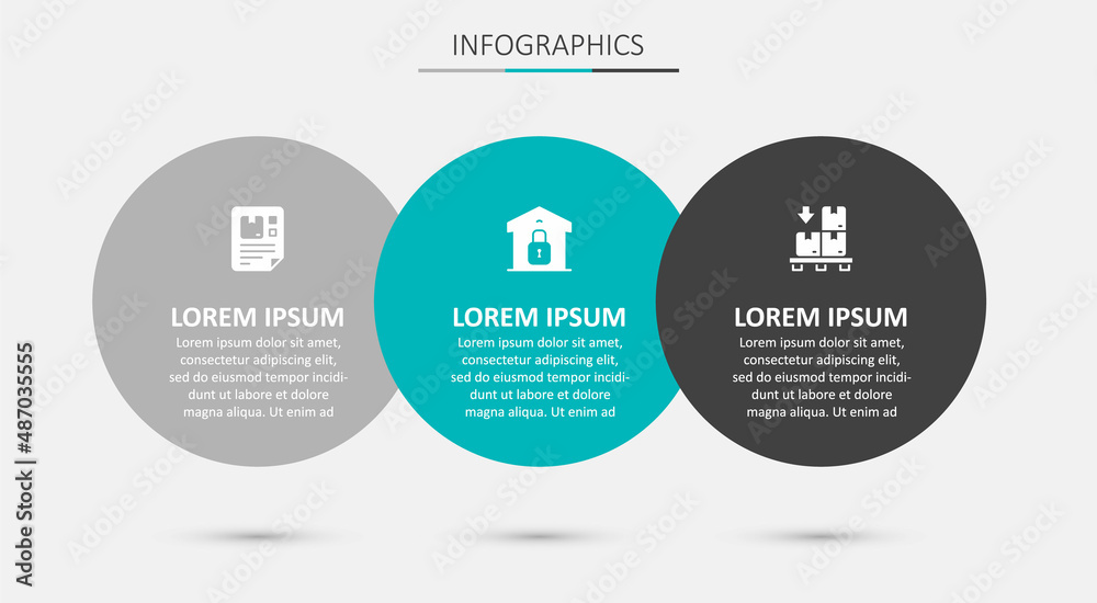 Set Closed warehouse, Waybill and Cardboard boxes on pallet. Business infographic template. Vector