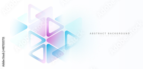 Abstract vibrant pink and blue triangle shapes vector on white background with halftone dots decoration. Modern horizontal banner design. Bright colors minimal geometric shape graphic