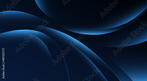 Dark blue abstract background with glow curve graphic elements. Modern neon glowing wave texture design. Suit for poster, cover, brochure, presentation, flyer, website, banner