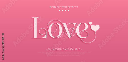 Love text effect. 3d style valentine template graphic. Love text style editable font effect. Simple cute pink gradient background. Vector illustration photo