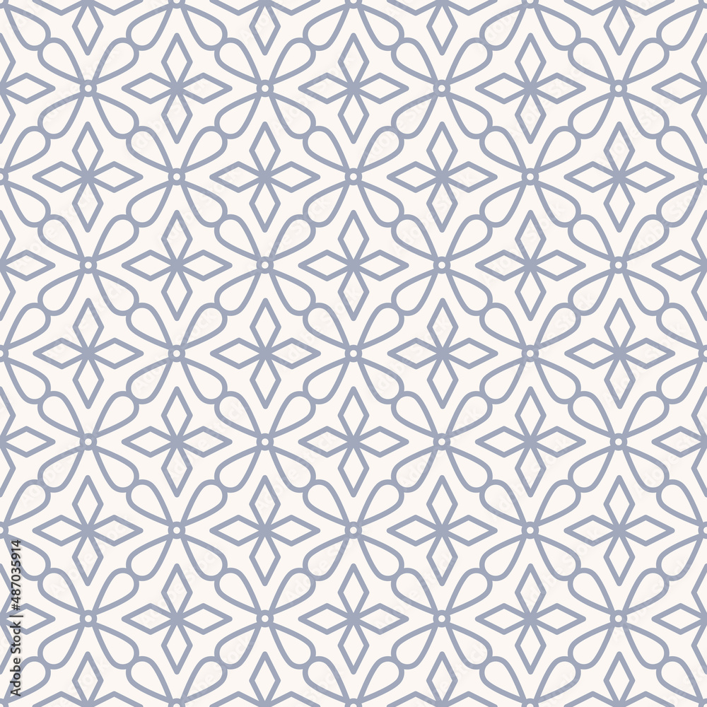 Vector light blue color simple geometric floral shape. Ethnic Peranakan seamless pattern background. Use for fabric, textile, interior decoration elements, upholstery, wrapping.