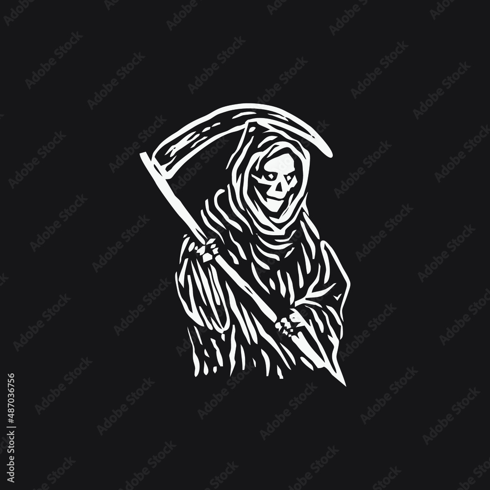 Grim reaper vector illustration on black background. Stock Vector