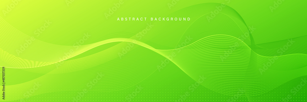 Abstract green gradient horizontal background with bright green wave ...