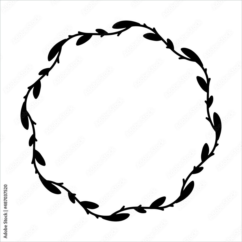 Vector hand drawn spring wreath isolated on white background. Outline circle of leaves. Doodle style. Floral frame. Vector hand drawn spring wreath isolated on white background. Outline circle of leaves. Doodle style. Floral frame.