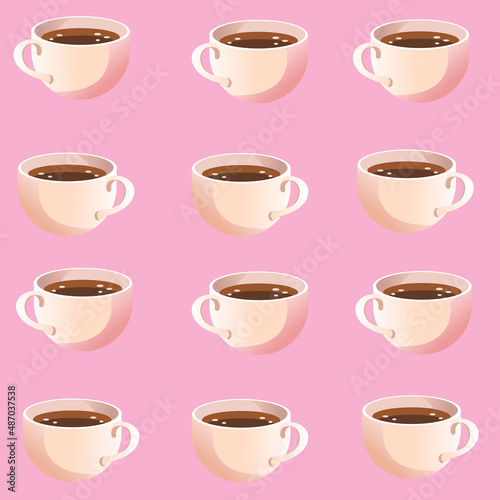 coffee cups seamless repeat pattern. Valentine's day seamless repeat pattern. Cute vector pink cups on a pink background.
