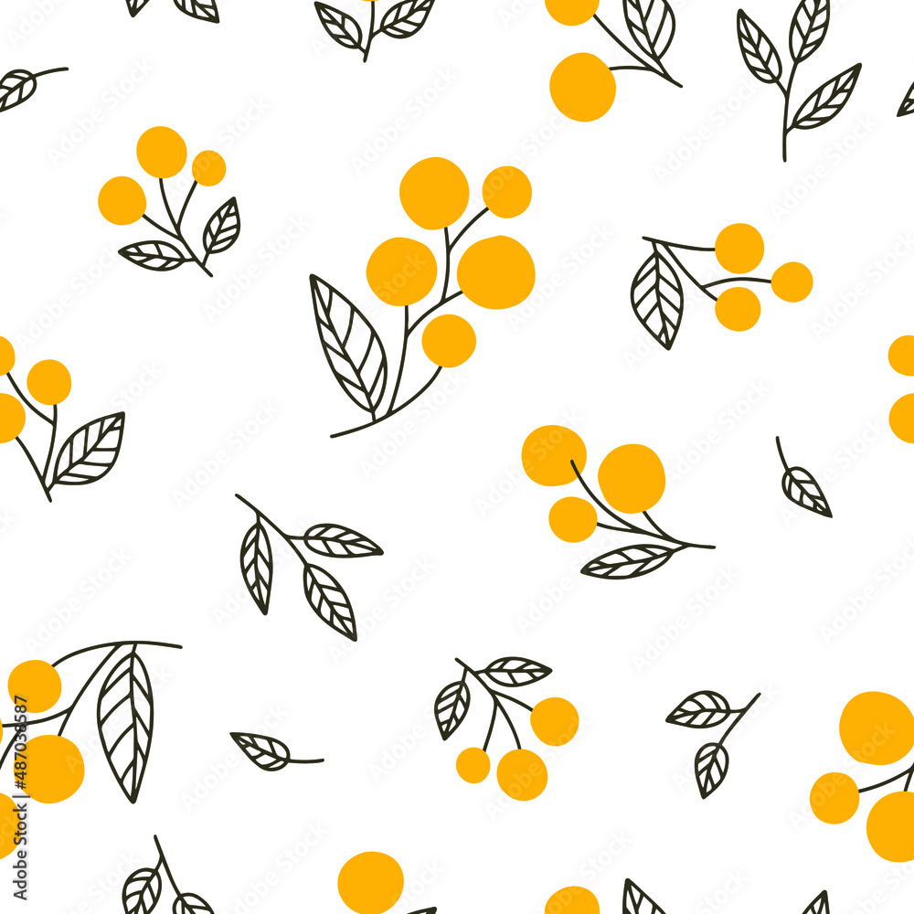 Hand drawn mimosas seamless pattern. Vector illustration can be used for fabrics, textile, web, invitation, card, wrapping paper.
