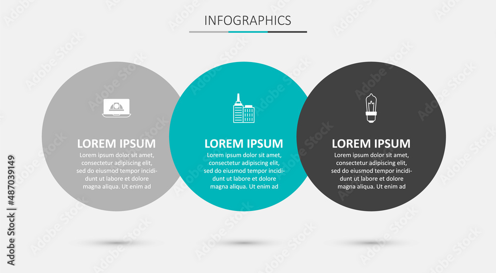 Fototapeta premium Set City landscape, Worker safety helmet and Light bulb. Business infographic template. Vector