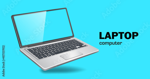 computer laptop in oblique view floating on blue background for Making various online and technology advertising media design,vector 3d isolated