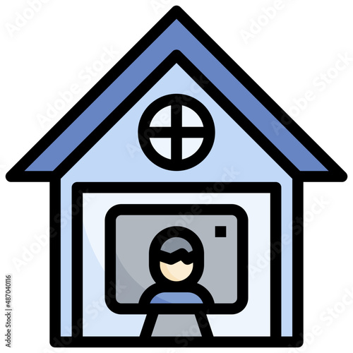 VIDEO CONFERENCE filled outline icon,linear,outline,graphic,illustration