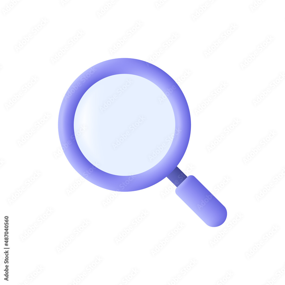 Magnifying glass. Discovery, research, search, analysis concept. 3d vector icon. Cartoon minimal style. Magnifying glass. Discovery, research, search, analysis concept. 3d vector icon. Cartoon minimal style.