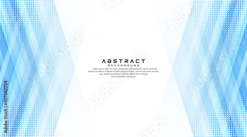 Abstract blue gradient geometric squares shape vector on white background with halftone dots decoration. Modern simple diagonal overlay layer geometric shape creative design with space for your text