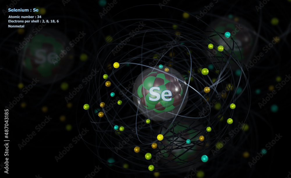 Atom of Selenium with detailed Core and its 34 Electrons with Atoms Atom of Selenium with detailed Core and its 34 Electrons with Atoms