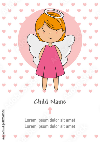 My first communion girl. Cute angel and space for text