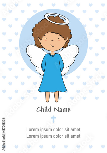 My first communion boy. Cute angel and space for text