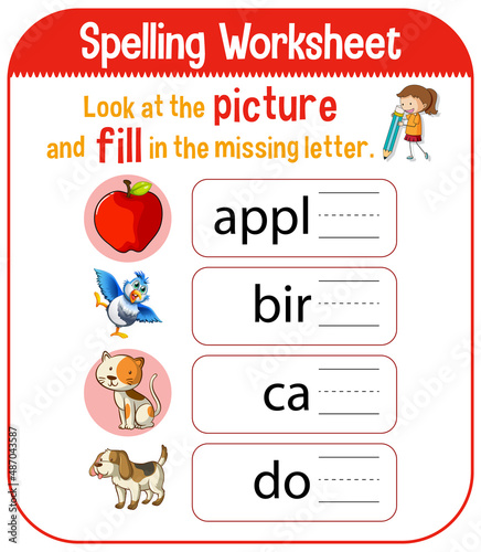 Spelling worksheet template for kids