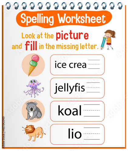 Spelling worksheet template for kids