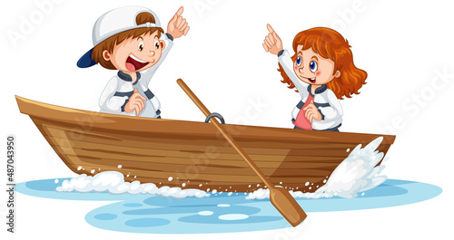 Couple kids on wooden boat