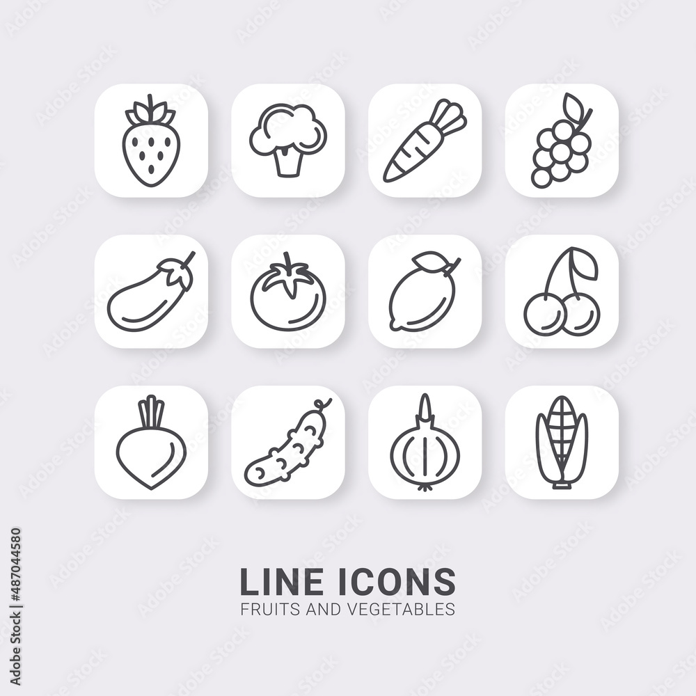 Set with 12 line icons. Food. Flat style. Vector illustration.