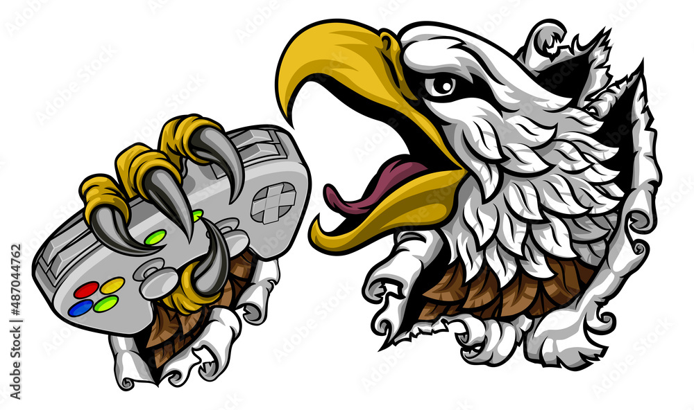 Bald Eagle Hawk Gamer Video Game Controller Mascot Stock Vector Adobe