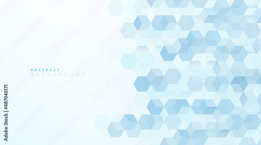 Abstract white blue geometric hexagon shapes background. Modern simple ...