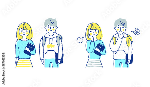 若い男女　困った表情と笑顔の表情