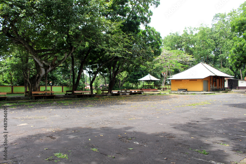 Empty parking lot and monkeys around Alas Kedaton complex during pandemic. Taken in January 2022 Empty parking lot and monkeys around Alas Kedaton complex during pandemic. Taken in January 2022