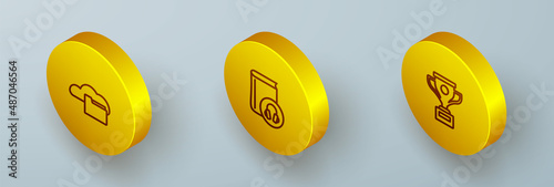 Set Isometric line Cloud or online library, Audio book and Award cup icon. Vector