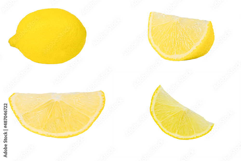 Yellow lemons isolated on a white background. Ripe citrus fruits.