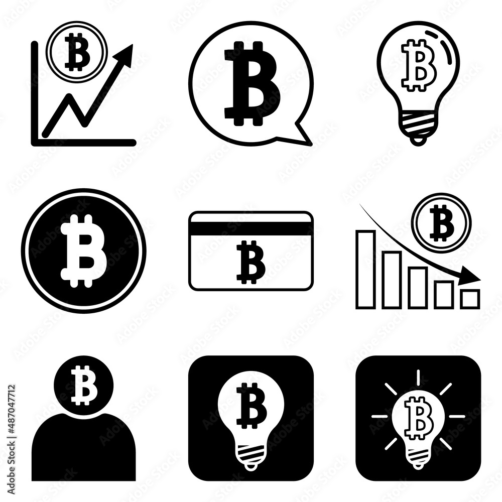Bitcoin Flat Icon Set Isolated On White Background Bitcoin Flat Icon Set Isolated On White Background