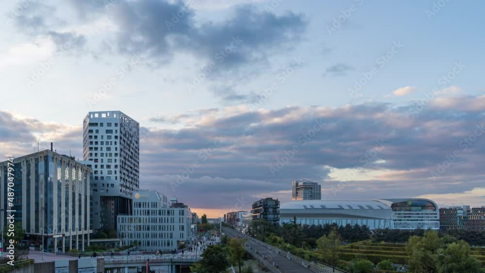 Urban Landscape in La Defense Business District Paris Buildings and Pedestrians Urban Landscape in La Defense Business District Paris Buildings and Pedestrians
