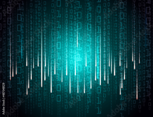 turquoise binary code falling numbers background