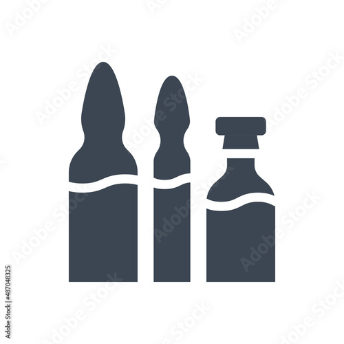 Ampoule and Vial Related Vector Glyph Icon Set. Drugs. Isolated on White Background.