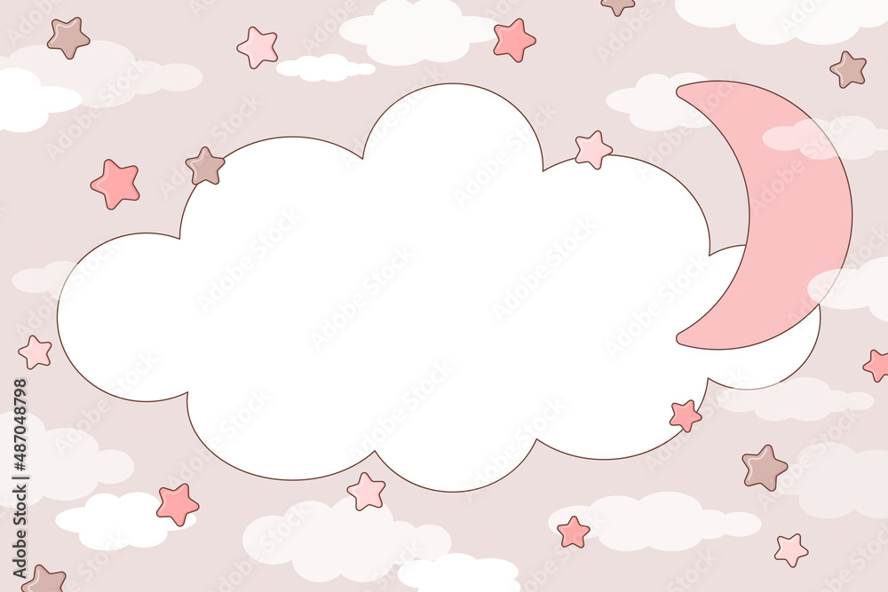 Newborn background for girls with clouds and moon 