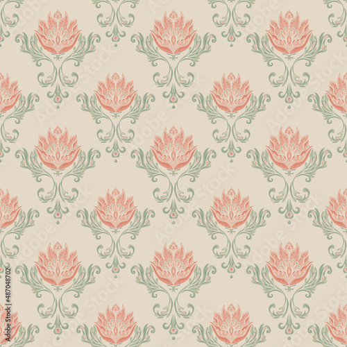 Floral vintage seamless pattern for retro wallpapers. Enchanted Vintage Flowers. Arts and Crafts movement inspired. Design for wrapping paper, wallpaper, fabrics and fashion clothes.