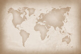 World map on an old paper texture background. Design retro nautical template for marine theme border frame.