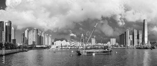 Panorama of skyline and Harbor of midtown of Hong Kong city