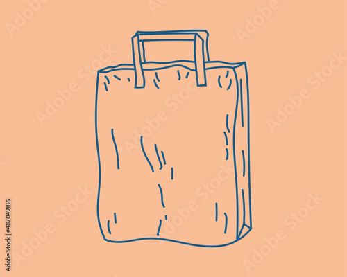 Paper bag basket in hand drawn outline style.