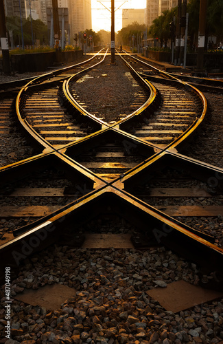 Obraz na płótnie Railway track with switch and interchange w salonie