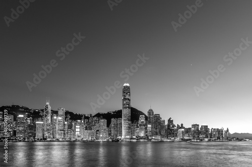 Scenery of Victoria harbor of Hong Kong city at dusk