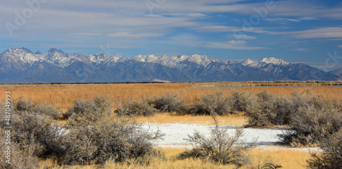 the spectacular sangre de cristo mountains on a sunny winter day, as seen from highway 285 in southern colorado, near moffat