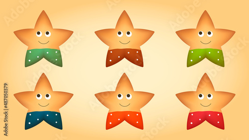 Set of vector shortbread character with a smiling face in different color pants