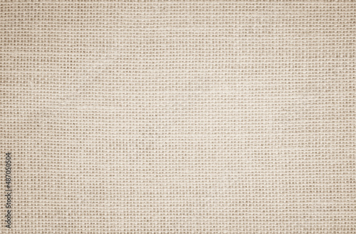 Jute hessian sackcloth burlap canvas woven texture background pattern in light beige, cream, brown color blank. Natural linen and cotton cloth decoration.