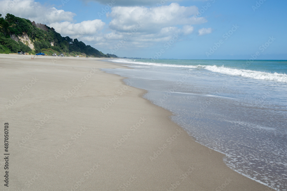 Sandy beachfront at Pikowai along long sandy beach in Bay of Plenty