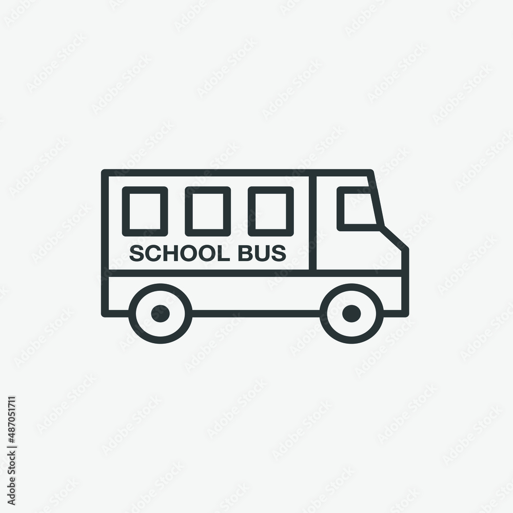 school bus, transportation icon vector on grey background