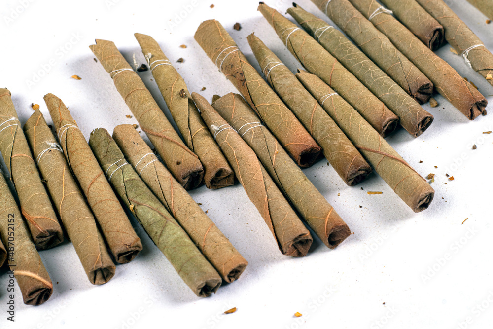 bidi, you can say it as desi or Indian cigarette, made of dry leaves Stock Photo Adobe Stock