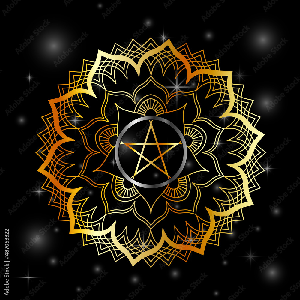 Fototapeta premium Golden decorative floral mandala sacred geometry