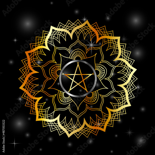 Golden decorative floral mandala sacred geometry