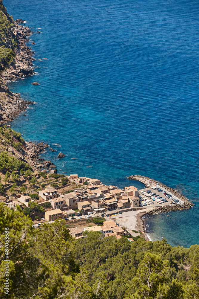 Balearic islands mediterranean coastline. Picturesque village Valldemossa harbor. Mallorca