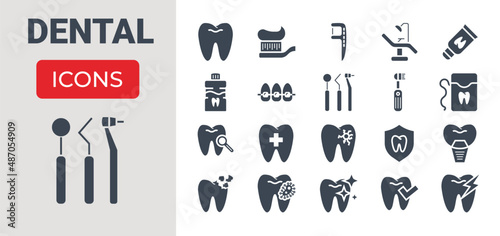 Fotografie, Obraz Dental related vector glyph icons set